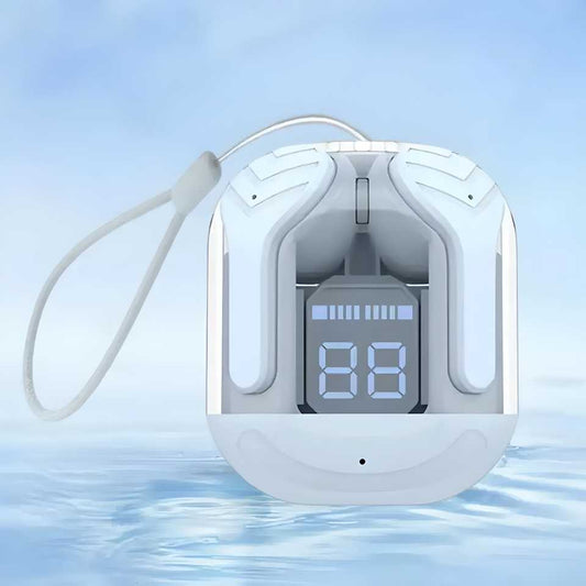 Crystal Wireless Earbuds with LED Display – Deep Bass & Noise Cancellation