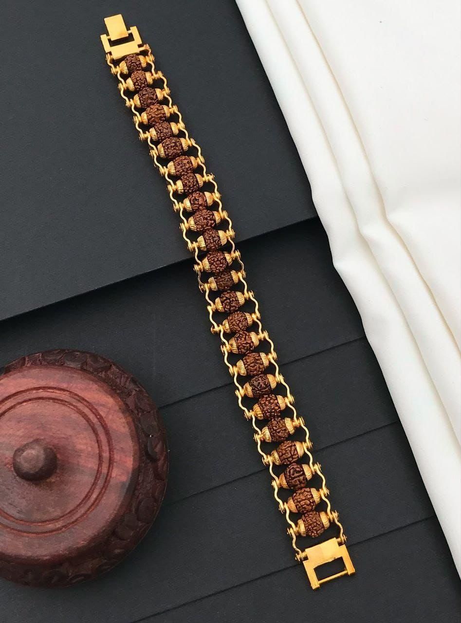 Modern Gold-Plated Rudraksha Bracelet – 5 Mukhi for Power & Peace