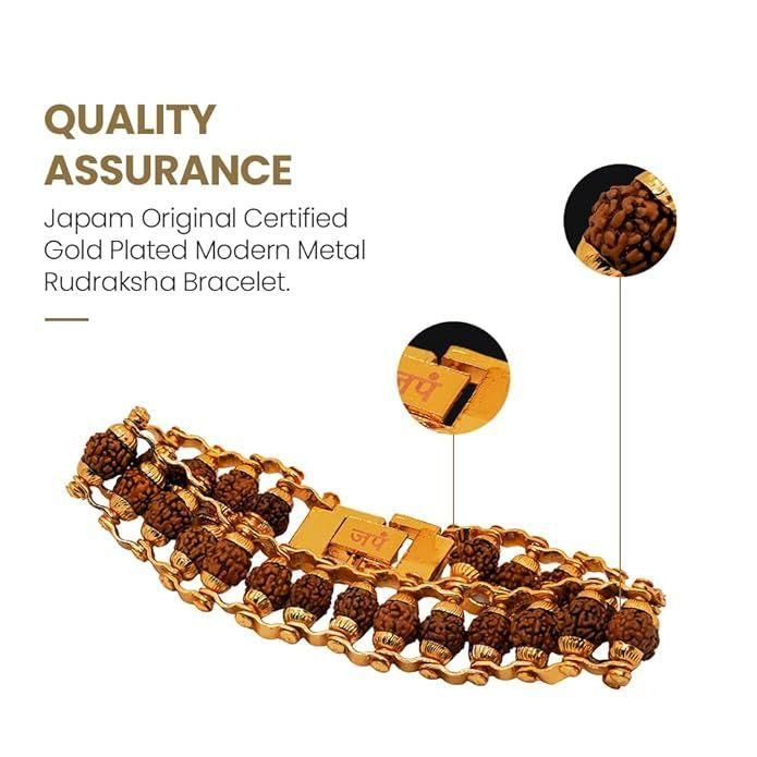 Modern Gold-Plated Rudraksha Bracelet – 5 Mukhi for Power & Peace