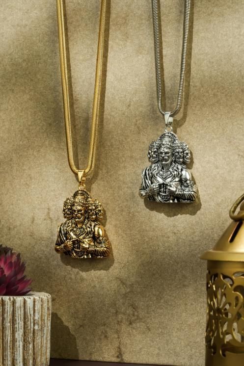Panchamukhi Hanuman Ji Pendant with Free Snake Chain – Gold/Silver Plated | For Strength & Protection