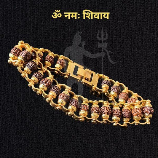 Modern Gold-Plated Rudraksha Bracelet – 5 Mukhi for Power & Peace