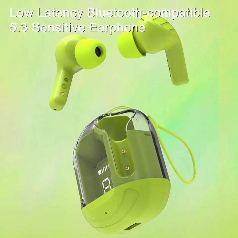 Crystal Wireless Earbuds with LED Display – Deep Bass & Noise Cancellation